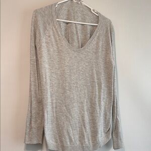 LOFT Heather Gray Scoop Neck Lightweight Pullover